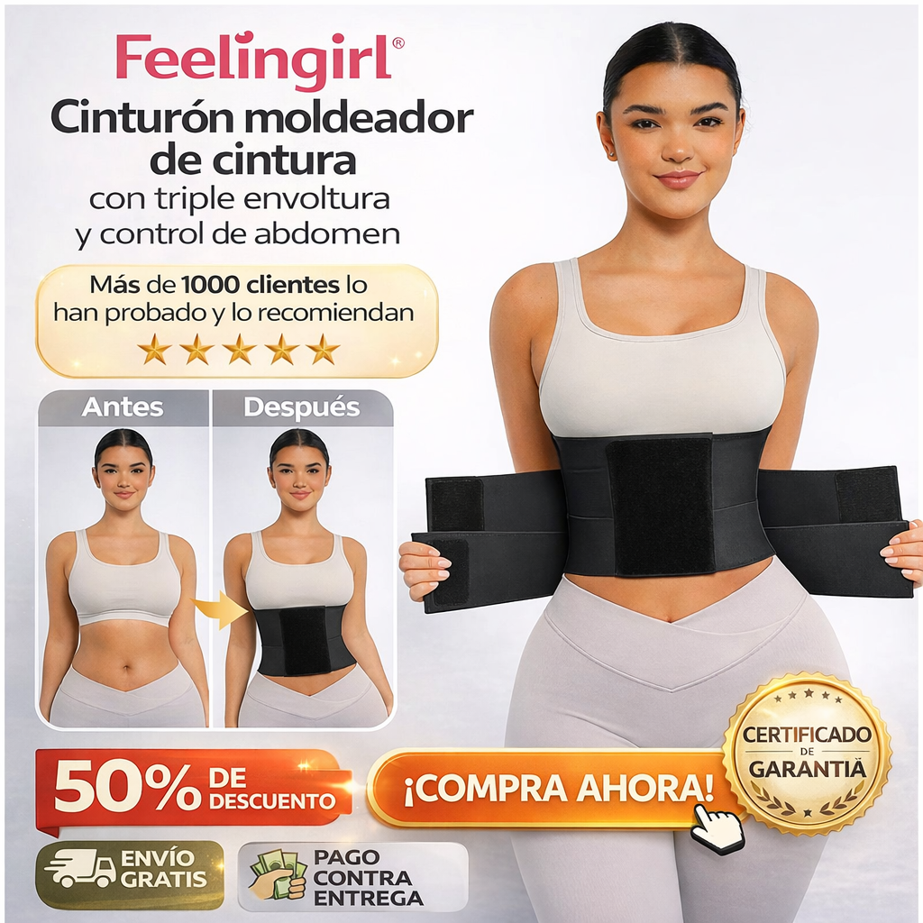 Feelingirl® Cinturón moldeador de cintura con triple envoltura y control de abdomen INCLUYE GEL REDUCTOR
